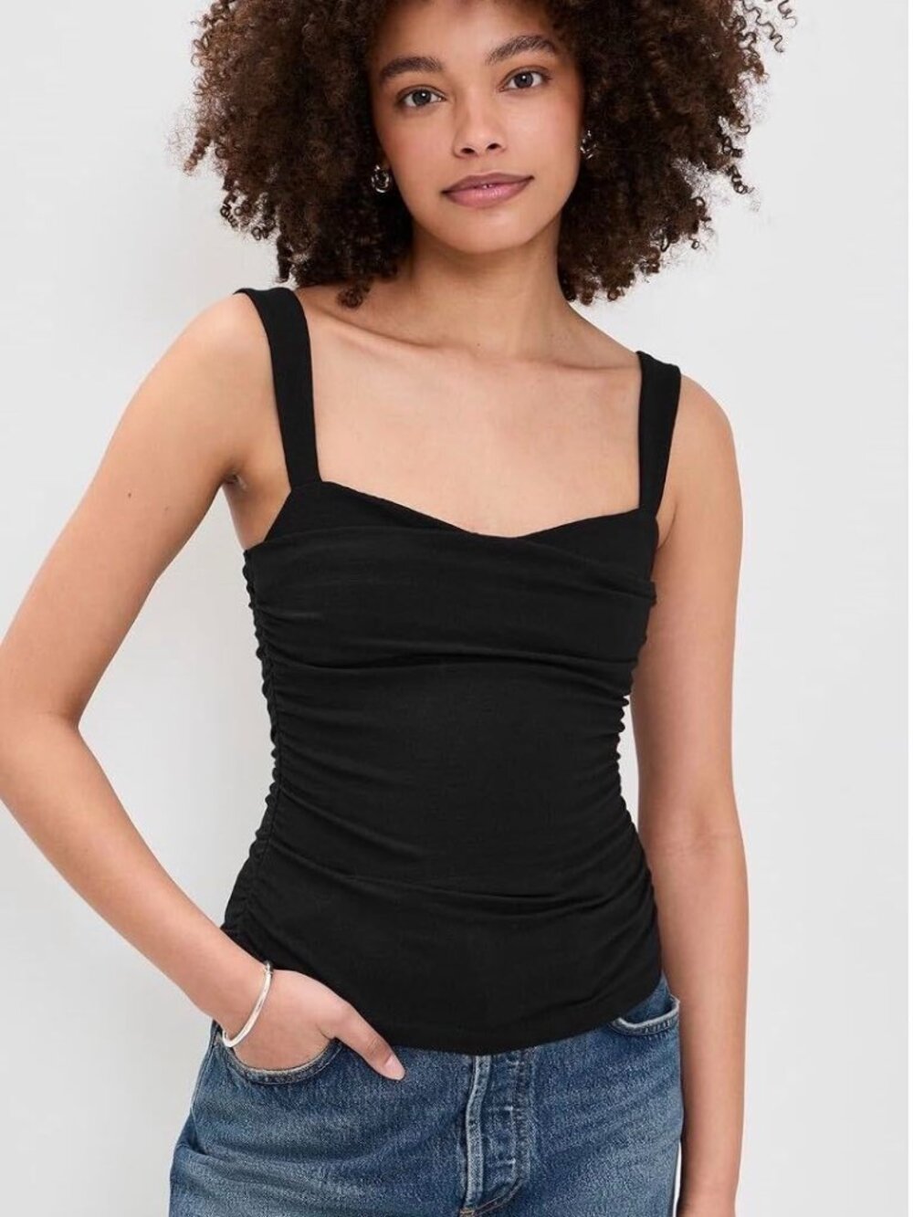 NWT Reformation Trish Knit Tank Top Black Size Large Ruched